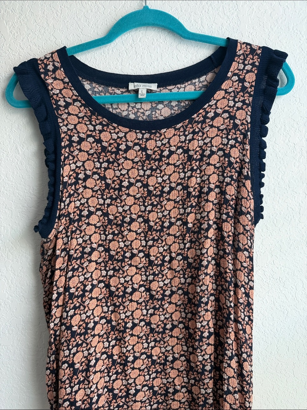 Ella Moss Junior Navy Floral Sleeveless Ruffle-Trim Top